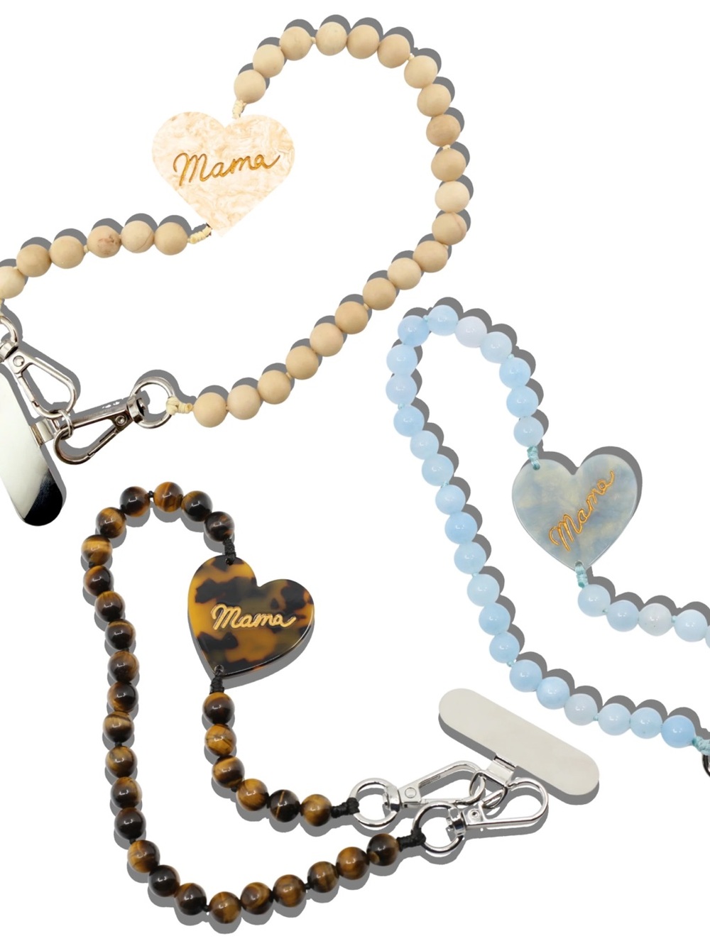 NWT Anthropologie Solar Escape Mama Heart Beaded Bracelet Phone Chain Brown